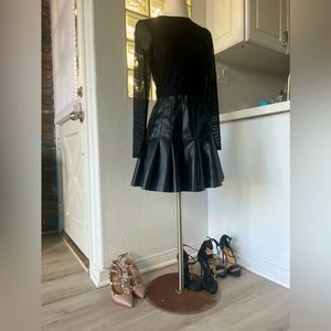 Alex and Olivia Chara Vegan Leather Pleated Long sleeved Mini Dress